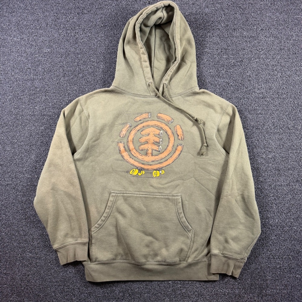 Y2K Element Hoodie Mens Small Olive Green Wood Logo Skateboard Graphic Skater‎